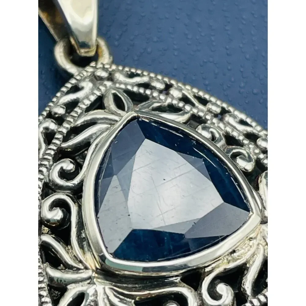 Sterling Silver Sapphire Pendant 7.00 CT Trillion Cut 1.65